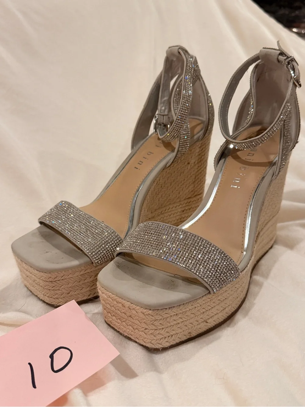 Silver Rhinestone Espadrille Wedge Sandals - Silver